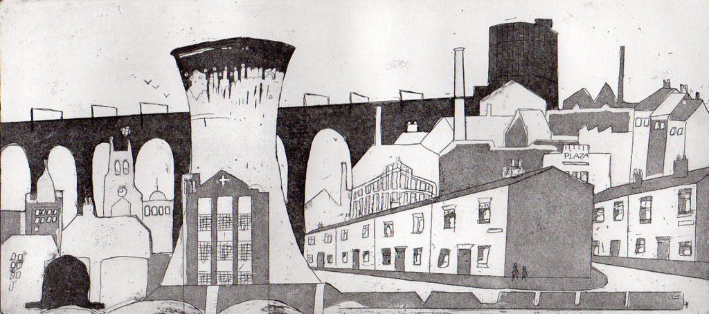 'Portwood Cooling Tower' etching Aquatint